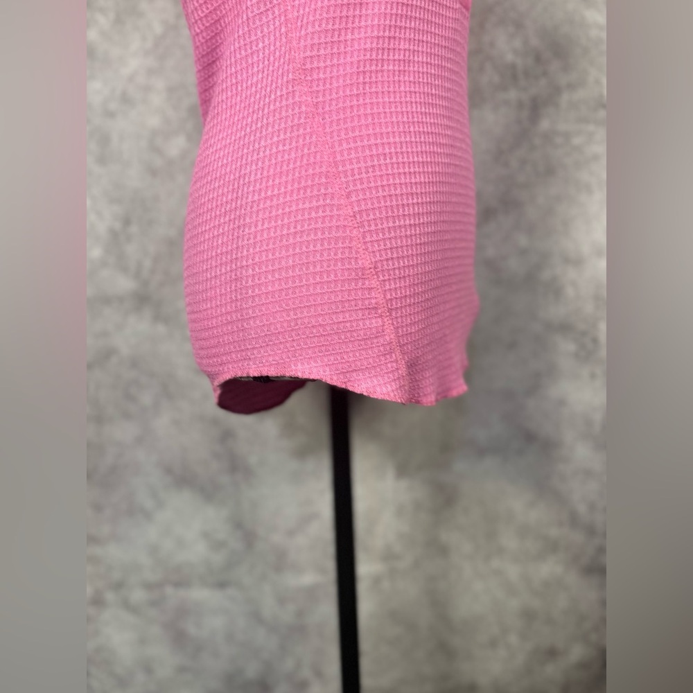 Zeana Outfitters Pink Waffle Knit Henley Top Size M Short Sleeve Ribbed Thermal - Picture 5 of 9